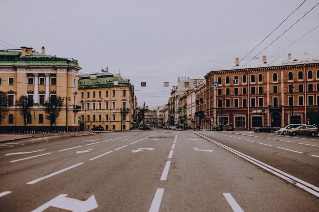 Empty city street with no traffic, the eerie quiet of being the last person on earth