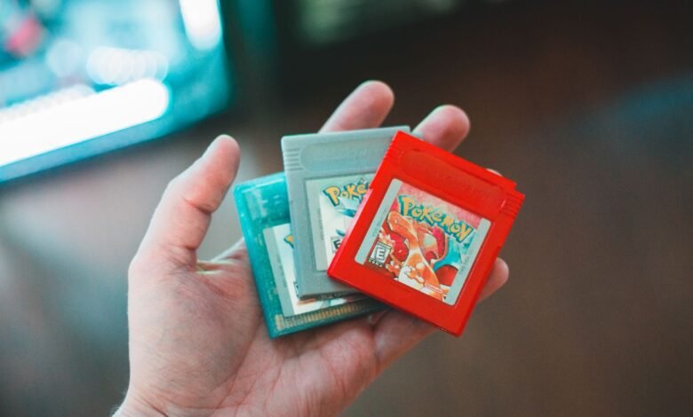 Retro Pokémon game cartridges that hold old game save files